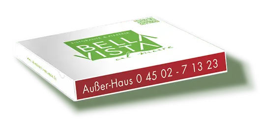 Außer-Haus Pizzakarton mit Telefonnummer 0450271323.